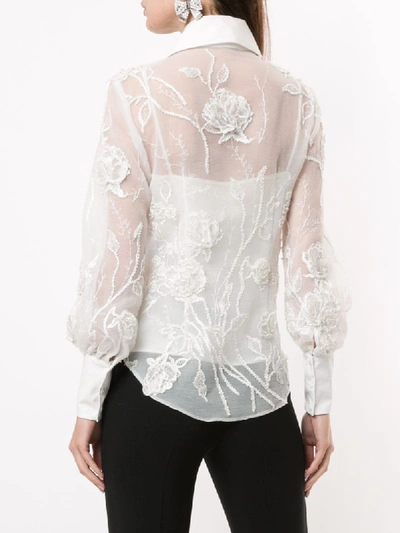 Shop Marchesa Embroidered Floral Shirt In White
