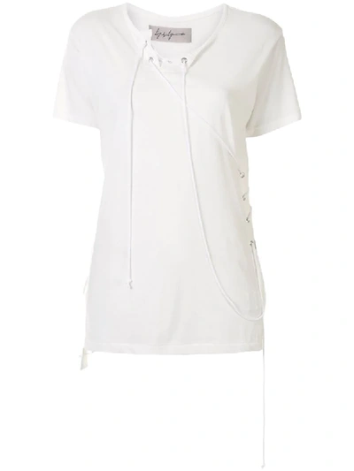 Shop Yohji Yamamoto Short Sleeve String Detail T-shirt In White