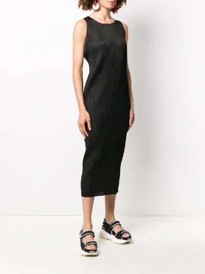 Shop Issey Miyake Sleeveless Pleated Midi Dress In Black