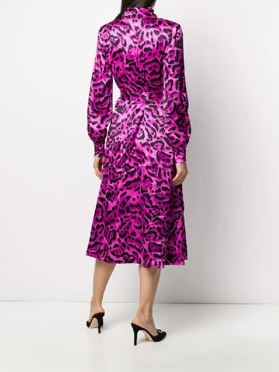 Shop Alessandra Rich Leopard Print Pleated Midi Dress In Purple