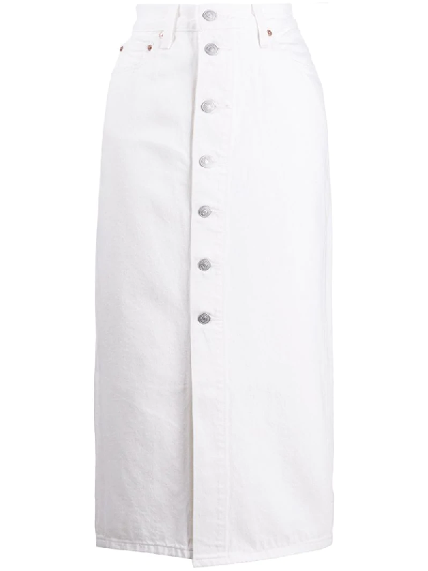 white button front midi skirt