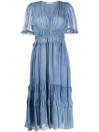 Shop Ulla Johnson Elodie Crinkled Midi Dress In Blue