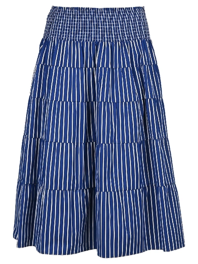 Shop Prada High-waisted Striped Skirt In Blue + White