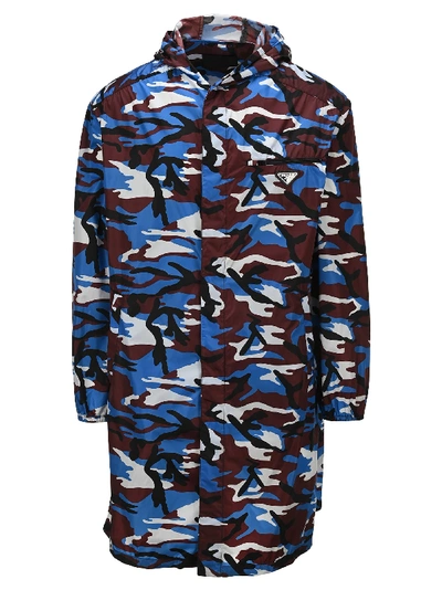 Shop Prada Reversible Nylon Raincoat In Bordeaux Camouflage