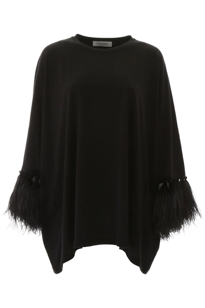 Shop Valentino Maxi T-shirt With Feathers In No Black