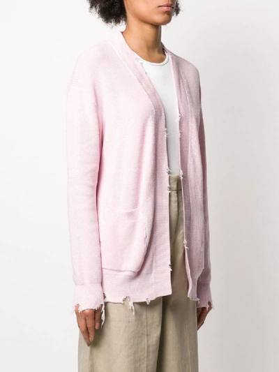 Shop Laneus Distressed Open-front Cardigan In Pink
