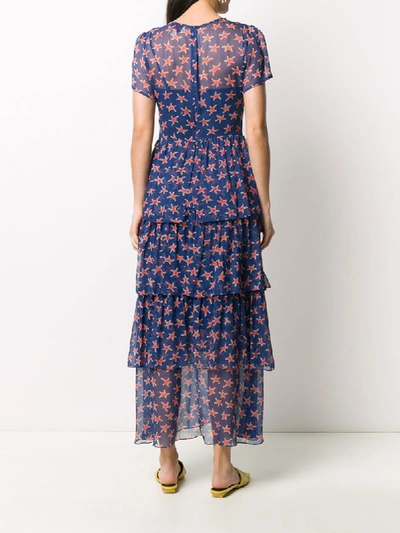 Shop Hvn Star-print Ruffled Dress In Blue
