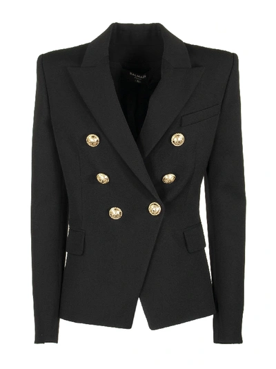 Shop Balmain Double Breasted Blazer Jacket Black