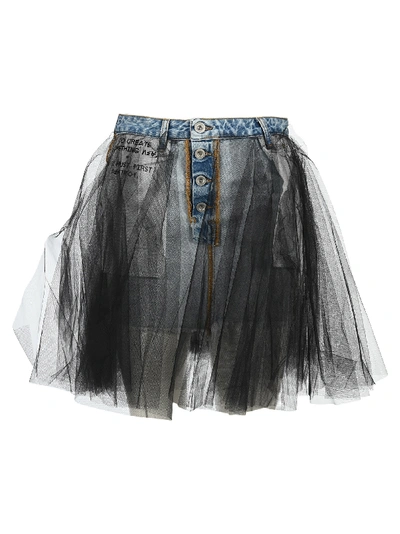 Shop Ben Taverniti Unravel Project Unravel Tulle Layered Mini Denim Skirt In Blu