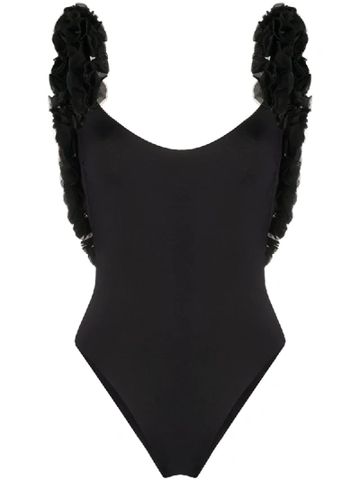 Shop La Reveche Nabila 3d Floral Straps Swimsuit In Black