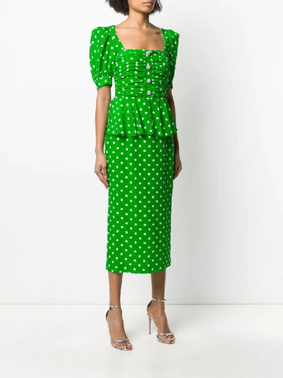 Shop Alessandra Rich Polka Dot Midi Dress In Green