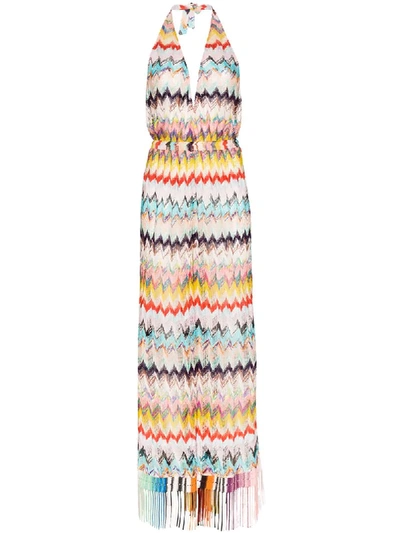 Shop Missoni Halterneck Zig Zag Jumpsuit In White