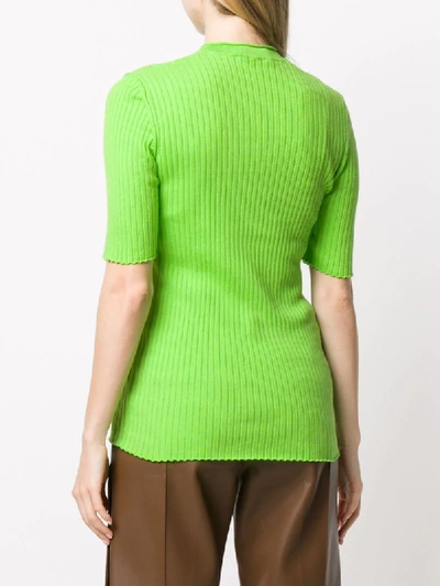 Shop Courrèges Ribbed Short-sleeved Knitted Top In Green