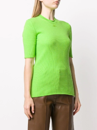 Shop Courrèges Ribbed Short-sleeved Knitted Top In Green