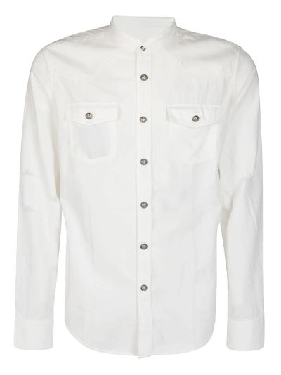 Shop Balmain Band Collar Shirt In Bianco
