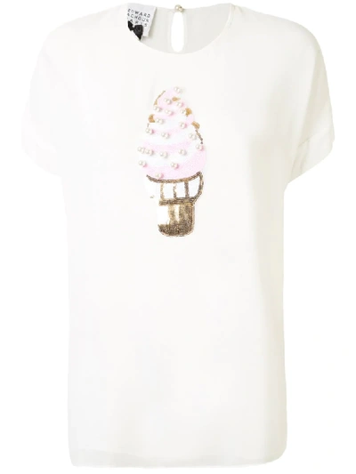 Shop Edward Achour Paris Ice Cream Embellished T-shirt In White