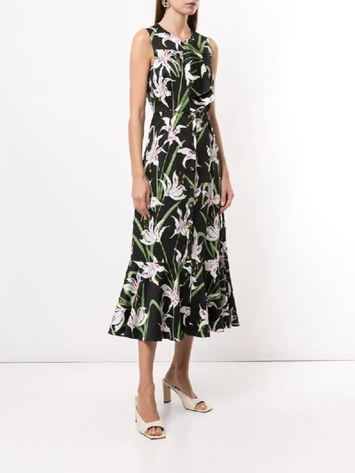 Shop Borgo De Nor Meta Floral-print Midi Dress In Black