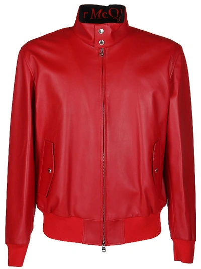 Shop Alexander Mcqueen Leather Jacket In Lust Red/black