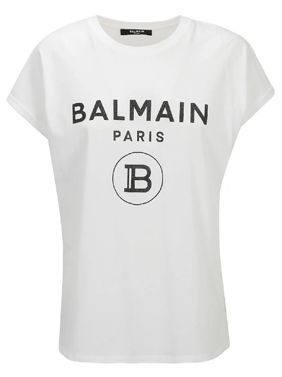 Shop Balmain Short Sleeve T-shirt In White/black