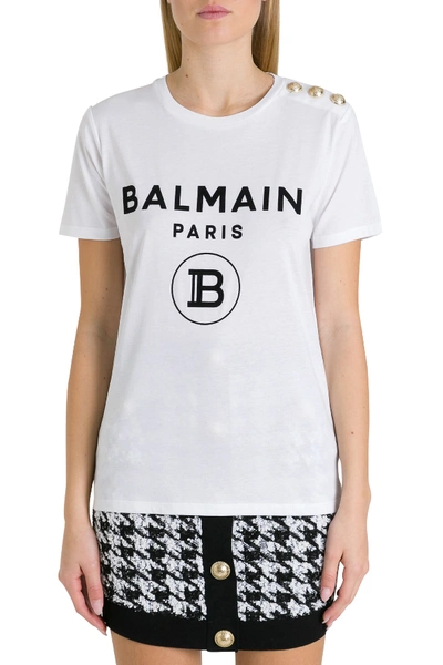 Shop Balmain Short Sleeve T-shirt In White
