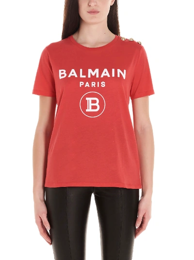 Shop Balmain Short Sleeve T-shirt In Fuschia/blanc
