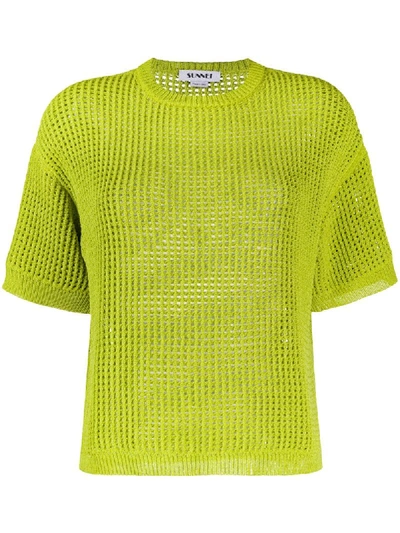 Shop Sunnei Short-sleeved Knitted Top In Green