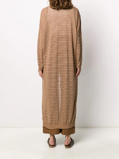 Shop Brunello Cucinelli Long Striped Cardi-coat In Brown