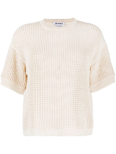 Shop Sunnei Short-sleeved Knitted Top In White