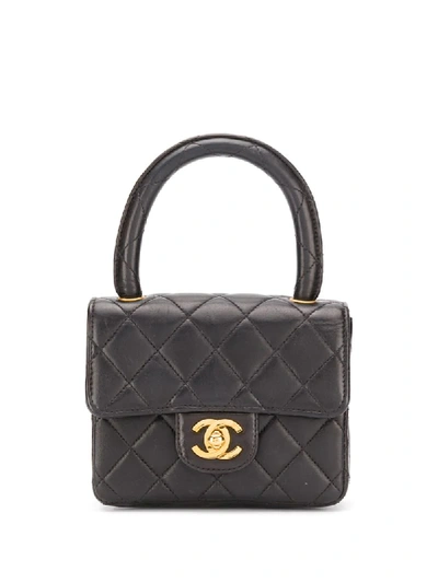 Pre-owned Chanel 1991-1994 Cc Logos Quilted Mini Bag In Black