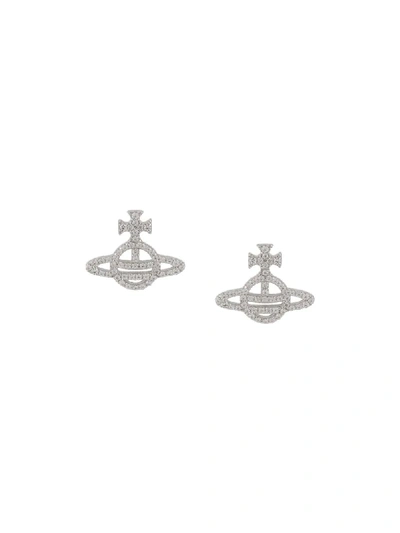 Shop Vivienne Westwood Embellished Logo Charm Earrings In Silver