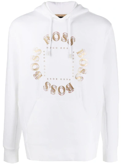 Shop Hugo Boss Layered Circle Logo Hoodie In White