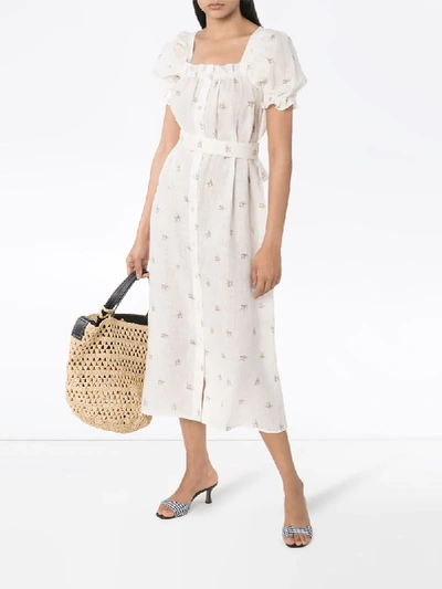 Shop Sleeper Floral-embroidered Midi Dress In White