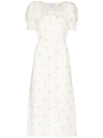 Shop Sleeper Floral-embroidered Midi Dress In White