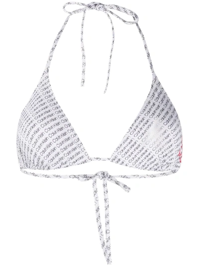 Shop Calvin Klein Diagonal Logo Bikini Top In White