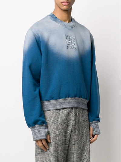 Shop Kenzo Faded-effect Long-sleeved Sweatshirt In Blue