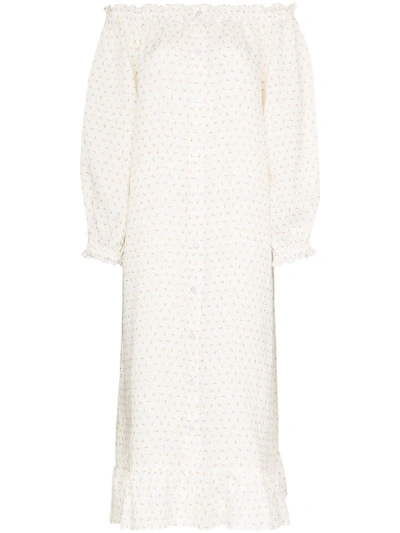 Shop Sleeper Floral-embroidered Shift Dress In White