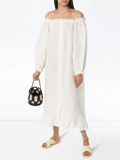 Shop Sleeper Floral-embroidered Shift Dress In White