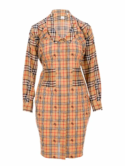 Shop Burberry Vintage Check Silk And Cotton Shirt Dress In Archive Beige Check