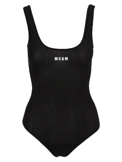 Shop Msgm Logo Print Bodysuit In Black