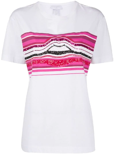 Shop Escada Sport Sequin-embellished Striped T-shirt In White