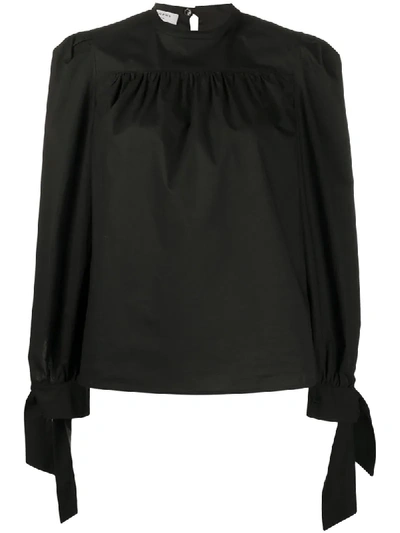 Shop Philosophy Di Lorenzo Serafini Tie-cuffs Round-neck Blouse In Black