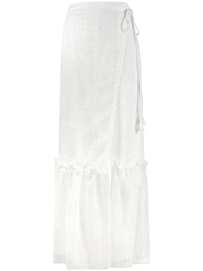 Shop Pinko Tiered Eyelet Maxi Skirt In White