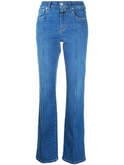 Shop Closed Exposed-stitch High-rise Flared Jeans In Blue