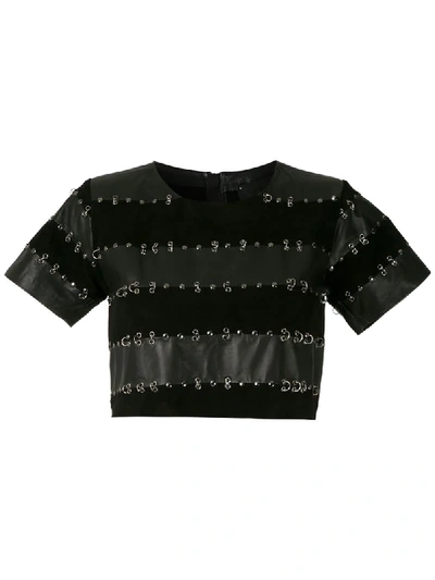 Shop Andrea Bogosian Rehab Eyelet-embellished Cropped T-shirt In Black