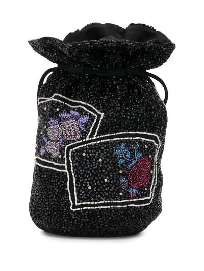 Shop Ganni Beaded Drawstring Mini Bag In Black