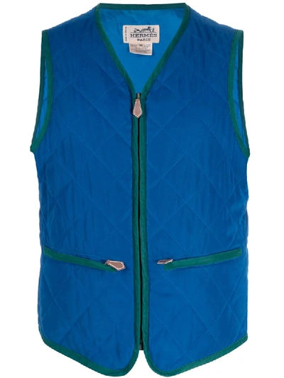 Pre-owned Hermes 1990s Quilted Gilet In Blue