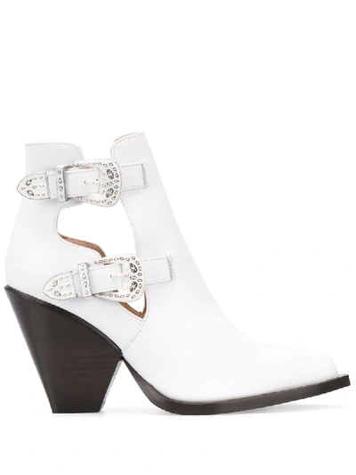 Shop Pinko Buckled Cowboy Ankle Boots In White