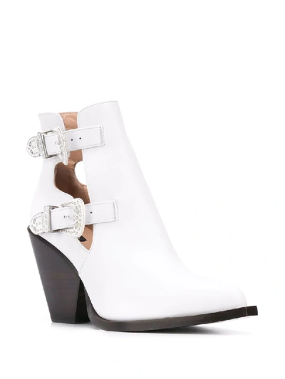 Shop Pinko Buckled Cowboy Ankle Boots In White