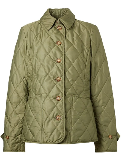 Shop Burberry Diamond Quilted Thermoregulated Jacket In Green