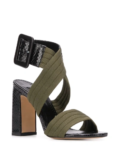 Shop Pinko Embossed Wrap Buckle Sandals In Green